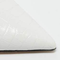 Jimmy Choo White Croc Embossed Leather Pointed Toe Slingback Pumps Size 39.5 