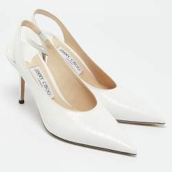 Jimmy Choo White Croc Embossed Leather Pointed Toe Slingback Pumps Size 39.5 