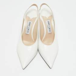 Jimmy Choo White Croc Embossed Leather Pointed Toe Slingback Pumps Size 39.5 