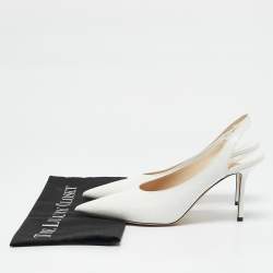 Jimmy Choo White Croc Embossed Leather Pointed Toe Slingback Pumps Size 39.5 