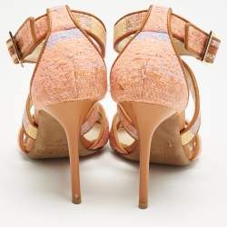 Jimmy Choo Multicolour Raffia And Leather Trim Strappy Sandals Size 35