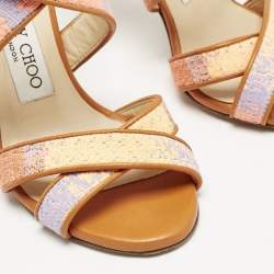 Jimmy Choo Multicolour Raffia And Leather Trim Strappy Sandals Size 35