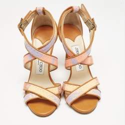 Jimmy Choo Multicolour Raffia And Leather Trim Strappy Sandals Size 35