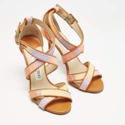 Jimmy Choo Multicolour Raffia And Leather Trim Strappy Sandals Size 35