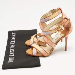 Jimmy Choo Multicolour Raffia And Leather Trim Strappy Sandals Size 35