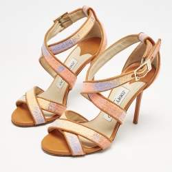 Jimmy Choo Multicolour Raffia And Leather Trim Strappy Sandals Size 35