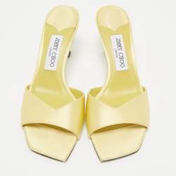 Jimmy Choo Yellow Satin Skye Slide Sandals Size 38.5