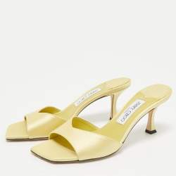 Jimmy Choo Yellow Satin Skye Slide Sandals Size 38.5