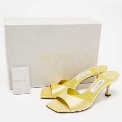 Jimmy Choo Yellow Satin Skye Slide Sandals Size 38.5