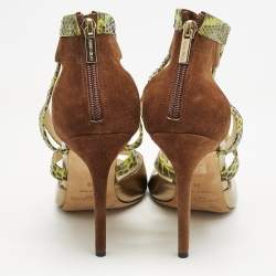 Jimmy Choo Beige/Brown Python and Suede Ankle Strap Sandals Size 39