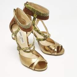 Jimmy Choo Beige/Brown Python and Suede Ankle Strap Sandals Size 39