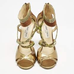 Jimmy Choo Beige/Brown Python and Suede Ankle Strap Sandals Size 39