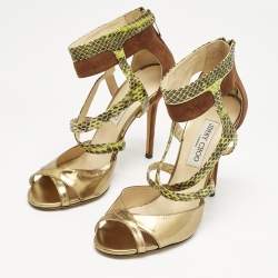 Jimmy Choo Beige/Brown Python and Suede Ankle Strap Sandals Size 39