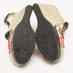 Jimmy Choo Multicolor Canvas and Patent Leather Wedge Sandals Size 38