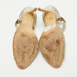 Pre Owned Jimmy Choo Gold Glitter Mary Jane Pumps Size 39.5