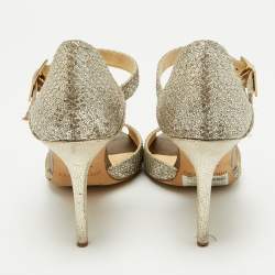 Pre Owned Jimmy Choo Gold Glitter Mary Jane Pumps Size 39.5