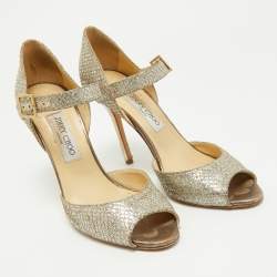 Pre Owned Jimmy Choo Gold Glitter Mary Jane Pumps Size 39.5