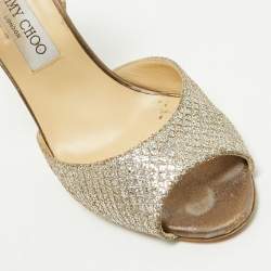 Pre Owned Jimmy Choo Gold Glitter Mary Jane Pumps Size 39.5