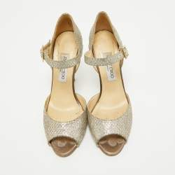 Pre Owned Jimmy Choo Gold Glitter Mary Jane Pumps Size 39.5