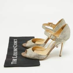 Pre Owned Jimmy Choo Gold Glitter Mary Jane Pumps Size 39.5