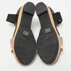 Jimmy Choo Black/Grey Snakeskin Leather Platform Ankle Strap Sandals Size 36