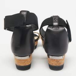 Jimmy Choo Black/Grey Snakeskin Leather Platform Ankle Strap Sandals Size 36