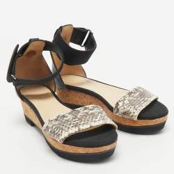 Jimmy Choo Black/Grey Snakeskin Leather Platform Ankle Strap Sandals Size 36