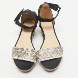 Jimmy Choo Black/Grey Snakeskin Leather Platform Ankle Strap Sandals Size 36