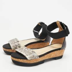 Jimmy Choo Black/Grey Snakeskin Leather Platform Ankle Strap Sandals Size 36