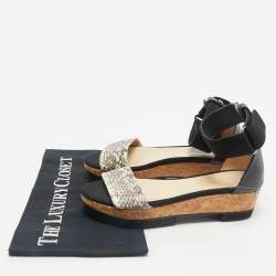 Jimmy Choo Black/Grey Snakeskin Leather Platform Ankle Strap Sandals Size 36