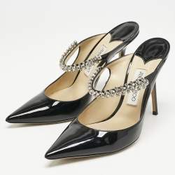 Jimmy Choo Black Patent Leather Bing Crystals Mules Size 41