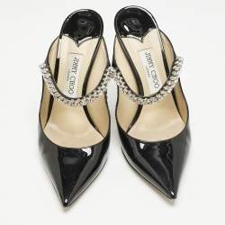 Jimmy Choo Black Patent Leather Bing Crystals Mules Size 41