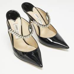 Jimmy Choo Black Patent Leather Bing Crystals Mules Size 41
