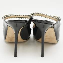 Jimmy Choo Black Patent Leather Bing Crystals Mules Size 41
