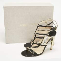 Jimmy Choo Black/Gold Leather Moray Sandals Size 38.5