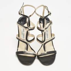 Jimmy Choo Black/Gold Leather Moray Sandals Size 38.5