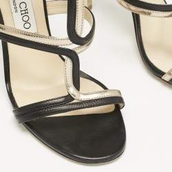 Jimmy Choo Black/Gold Leather Moray Sandals Size 38.5