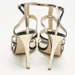 Jimmy Choo Black/Gold Leather Moray Sandals Size 38.5