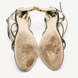 Jimmy Choo Black/Gold Leather Moray Sandals Size 38.5
