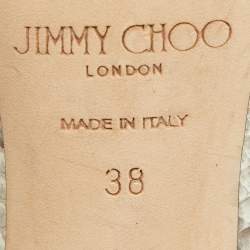 Jimmy Choo Grey/White Python Embossed Leather Stacey Slide Sandals Size 38