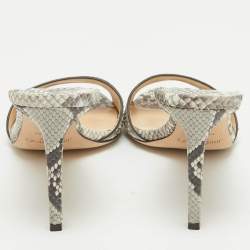 Jimmy Choo Grey/White Python Embossed Leather Stacey Slide Sandals Size 38