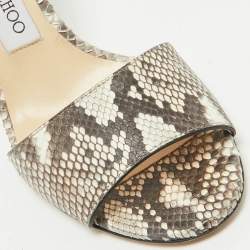Jimmy Choo Grey/White Python Embossed Leather Stacey Slide Sandals Size 38