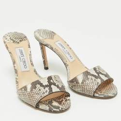 Jimmy Choo Grey/White Python Embossed Leather Stacey Slide Sandals Size 38