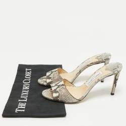Jimmy Choo Grey/White Python Embossed Leather Stacey Slide Sandals Size 38
