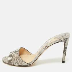 Jimmy Choo Grey/White Python Embossed Leather Stacey Slide Sandals Size 38