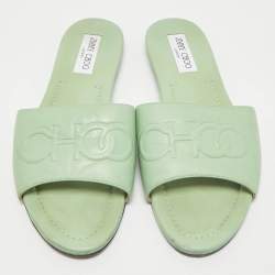 Jimmy Choo Green Leather Minea Flat Slide Sandals Size 40