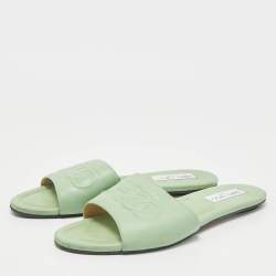Jimmy Choo Green Leather Minea Flat Slide Sandals Size 40