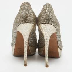 Jimmy Choo Gold/Silver Glitter and Leather Luna Peep Toe Pumps Size 37
