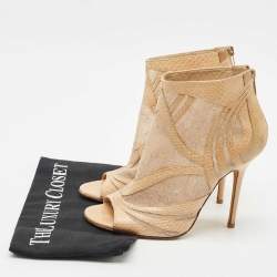 Jimmy Choo Beige Snakeskin Leather and Lace Ankle Length Boots Size 39