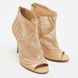 Jimmy Choo Beige Snakeskin Leather and Lace Ankle Length Boots Size 39